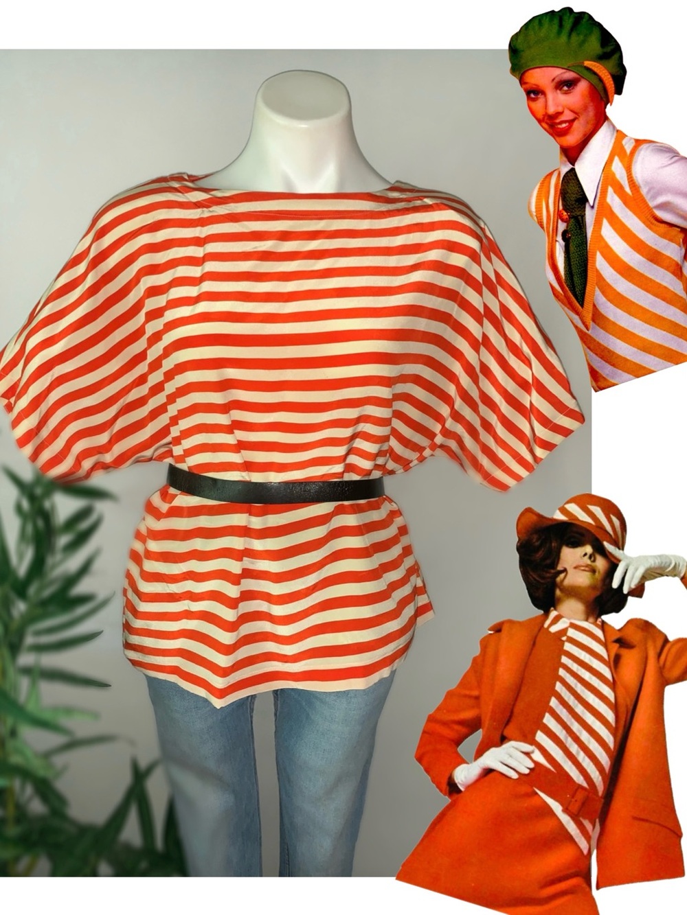 v i n t a g e :: Mod Boxy 100% Silk French Stripe Blouse